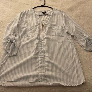 Rue21 blouse - white and light blue stripes- XL